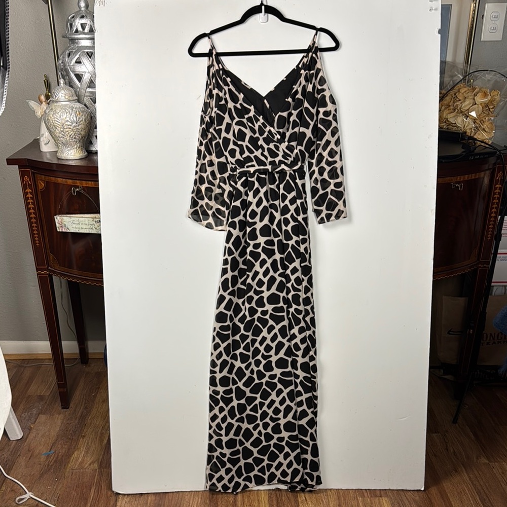 Bar III Animal Print Peek a Boo Sleeve Maxi NWT SZ S self tie Party Cocktails - Picture 12 of 12